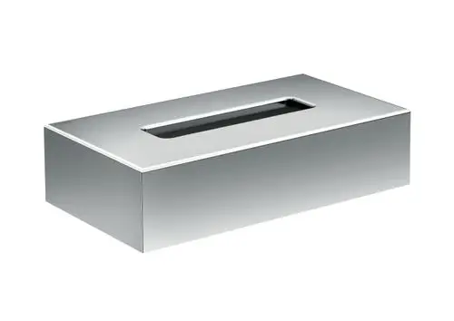 Chromfarbene Kosmetiktuchbox von AXOR mit rechteckiger Form und schmalem Ausschnitt zum Entnehmen von Tüchern. Sieht modern und elegant aus.